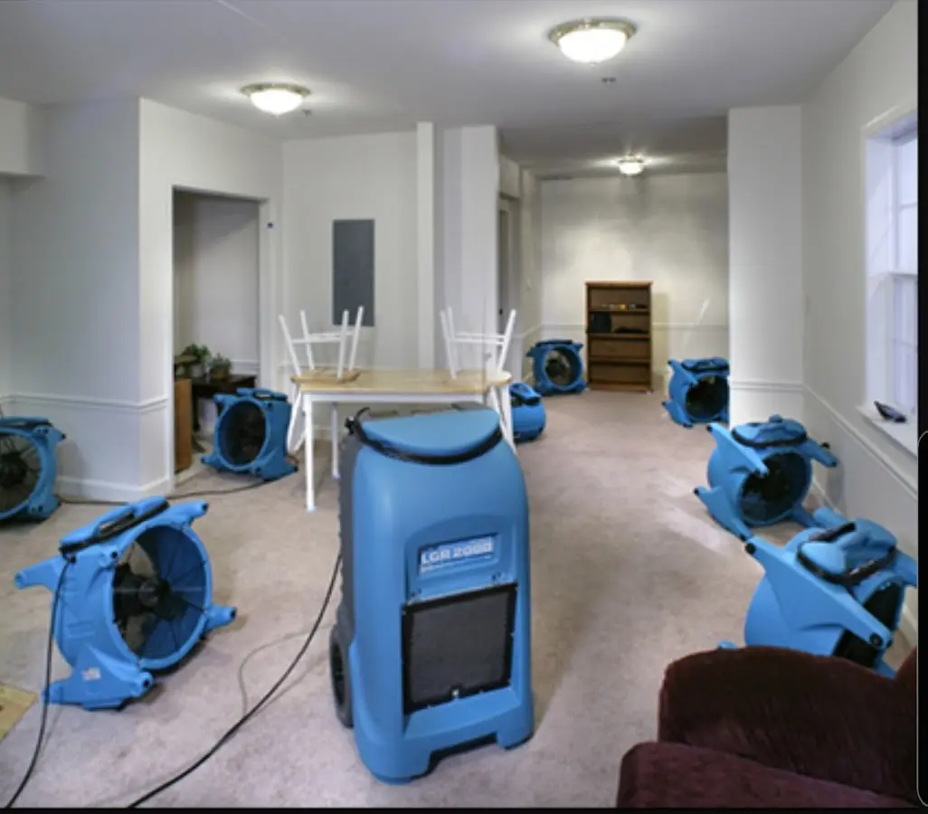 Air movers and dehumidifier setup for Water Extraction & Removal in Worcester